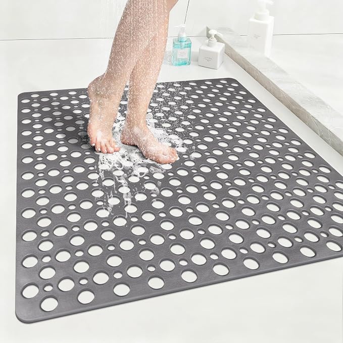 Anti Slip Shower Mat with Suction Cups, 27x27 Inch Quick Drain TPE Non Slip by EIVINJE