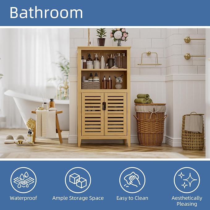 HITNET Bathroom Cabinet Freestanding, Bamboo Storage Cabinet 5-Tier Floor - Image 5