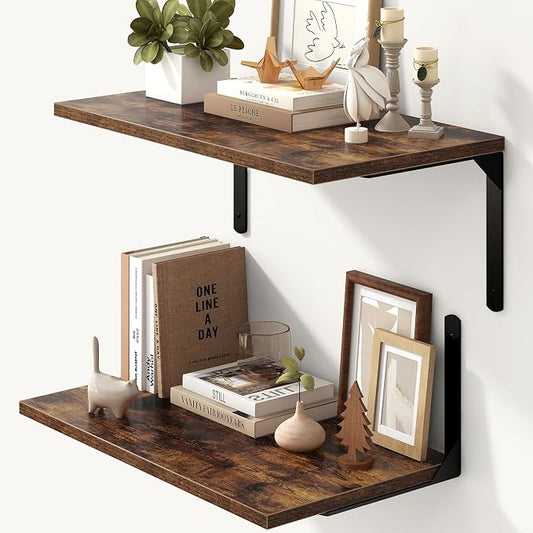Floating Shelves for Wall, 12 Inch Deep Floating Shelves Set of 2, Wall Mounted by FunMemories