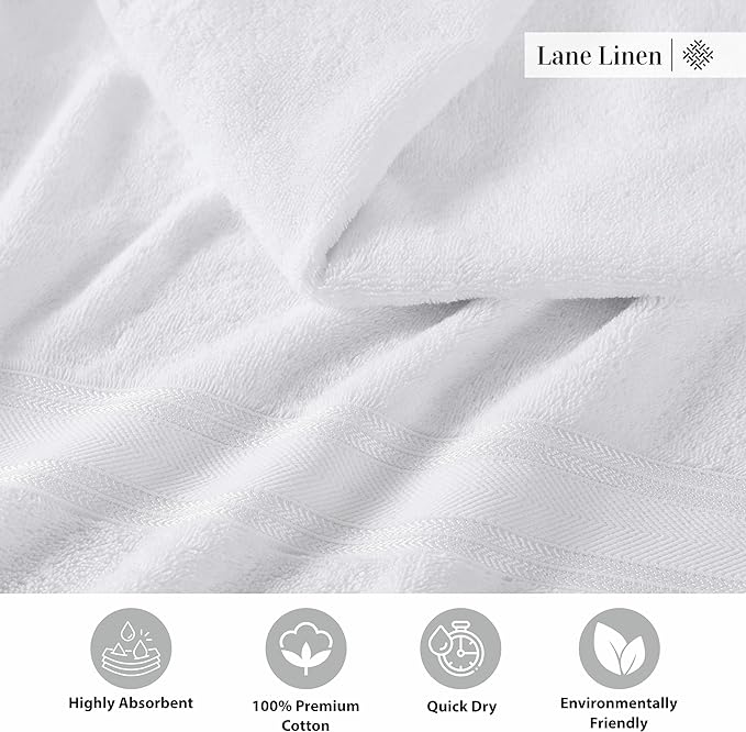LANE LINEN 100% Mercerized Cotton Bath Towels Set of 12 – Zero Twist, 4 Bath - Image 7