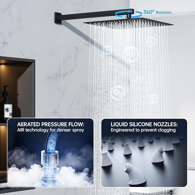 10 Inch Luxury Rain Shower Faucet Set, Matte Black Shower System - Image 4