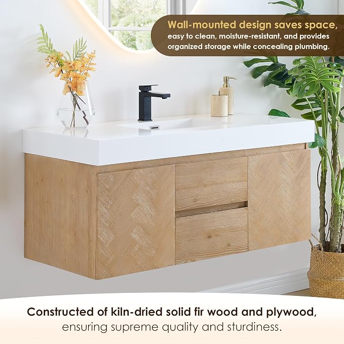48 Inch Floating Sink Bathroom Vanity Wall Mount Single Vanities Overflow - Image 4