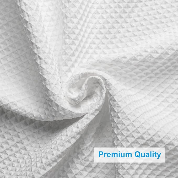 AmazerBath White Shower Curtain Fabric, Waffle Shower Curtain Polyester - Image 3