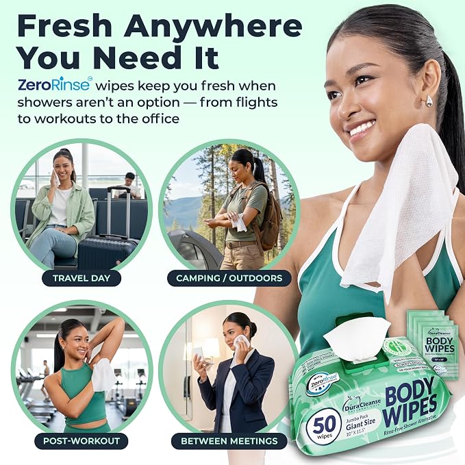 Body Wipes for Women, Extra Moist No Rinse Bathing Sheets – 200 XL Shower - Image 2