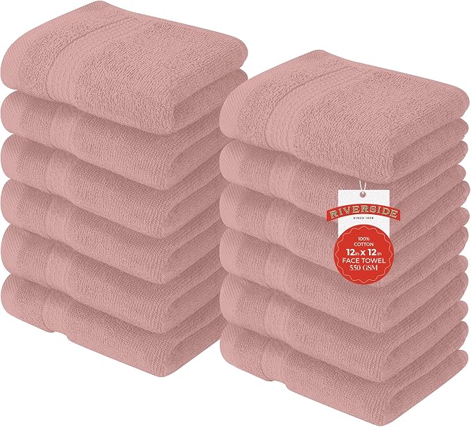 RIVERSIDE 12 Pack Premium 100% Cotton Face Washcloths, 550 GSM, 12 x 12 Inches by RIVERSIDE