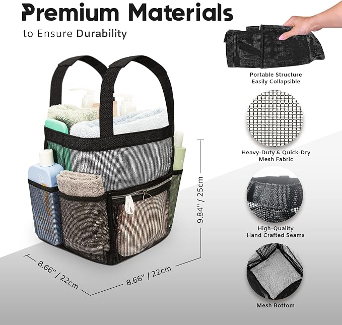 Mesh Shower Caddy Dorm, 7 Pockets & 1 - Image 3