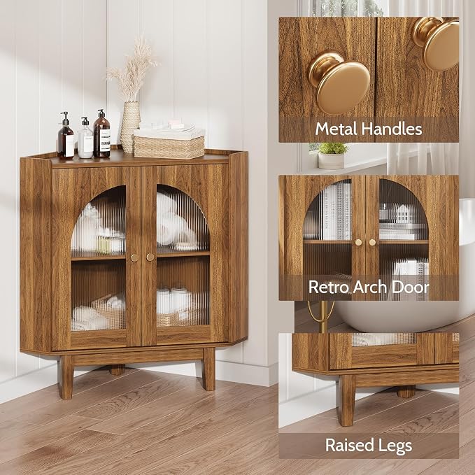 Floor Corner Cabinet with Doors and Shelves, Fluted Storage Cabinet - Image 6