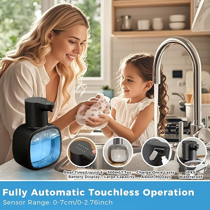 Automatic Liquid Soap Dispenser, 17oz/500ml Touchless Rechargeable - Image 3