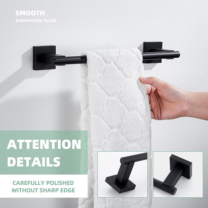Suyar Matte Black Bathroom Towel Holder, SUS 304 Stainless Steel Short Hand - Image 6