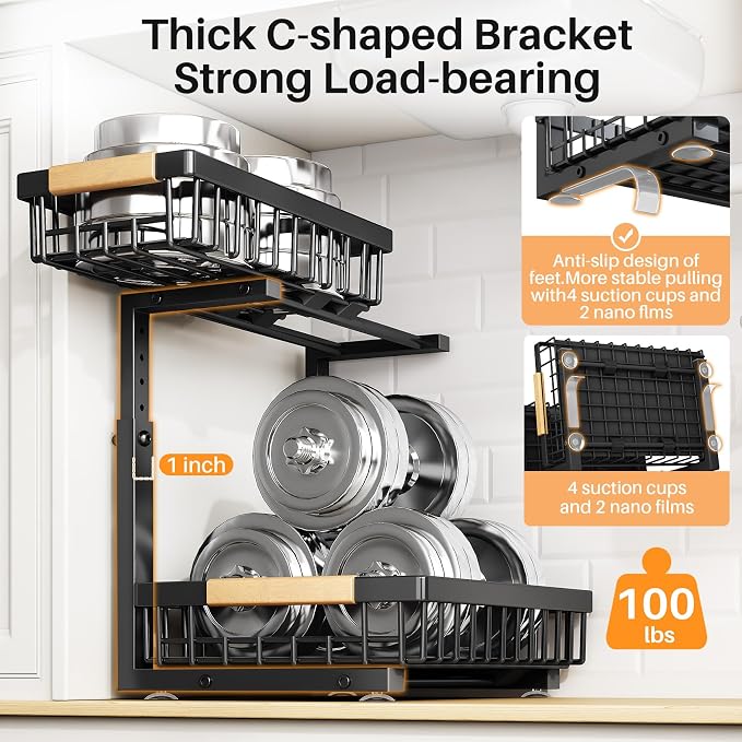 PXRACK 1 Pack Under Sink Organizer, Adjustable Height, 2 Tier Pull Out Under - Image 5