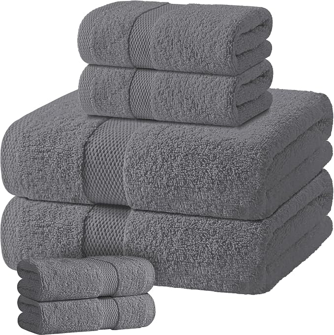 Gray Bath Towel Set of 6 by WhiteClassic