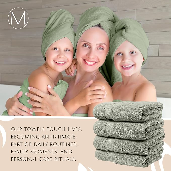 MAURA Sage Extra Large Turkish Cotton Luxury Bath Towels Set of 4. Ultra-Soft - Image 5