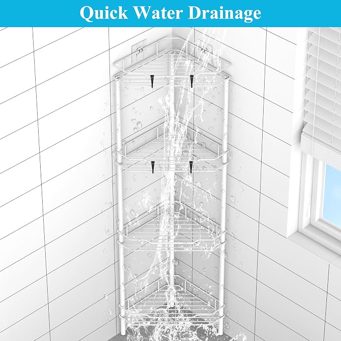 4 Tier Floor Standing Corner Shower Caddy Organizer Shelf - Image 6