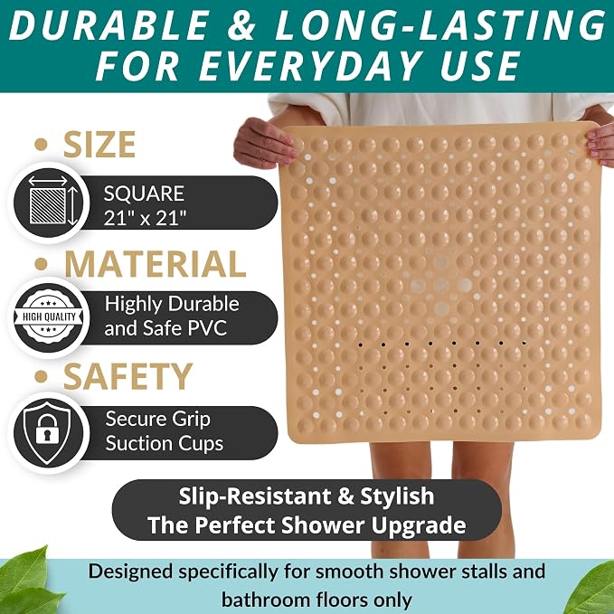 ENKOSI 21 x 21 inch Square Non-Slip Shower Mat – Anti-Slip Shower Mats - Image 3