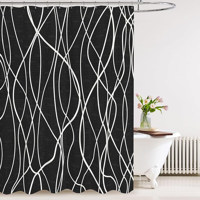 Tititex Morden 140gms Faux Linen Bath Shower Curtain Set Textured Fabric by Tititex
