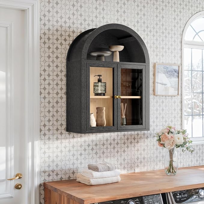 Arched Medicine Cabinets with Tempered Glass Doors, Wall Mounted Display - Image 5