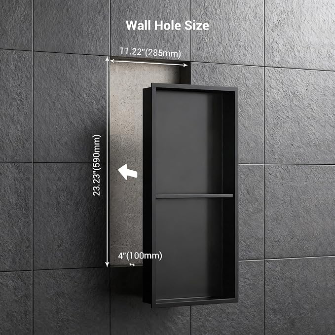 Shower Niche 12x24, Matte Black, No Tile Needed 304 Stainless Steel Recessed - Image 4