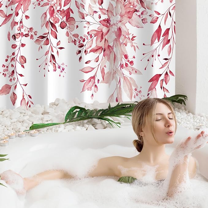 Gibelle Long Shower Curtain 72 x 78, Tall Pink Floral Shower Curtain - Image 2