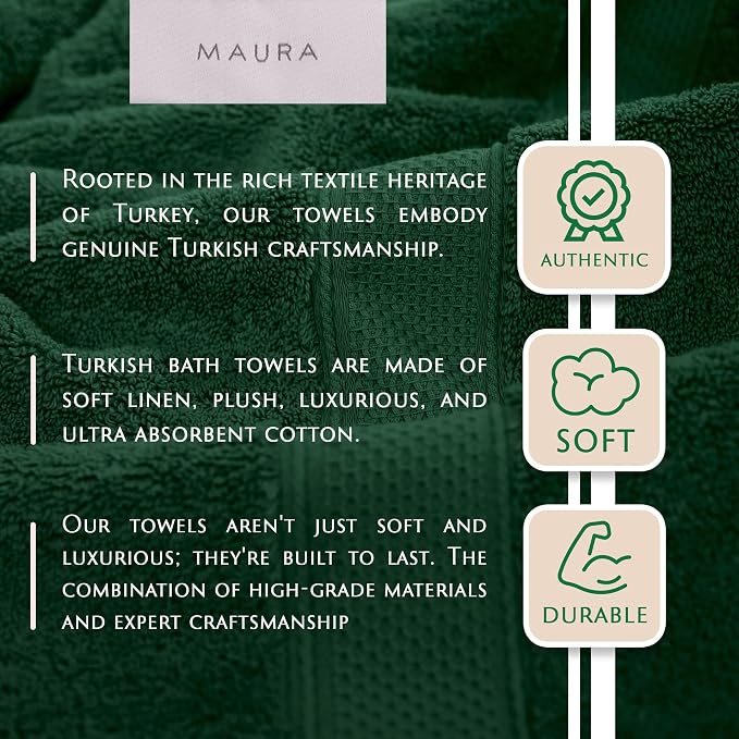 MAURA Hunter Green Hand Towels for Bathroom. Luxury Turkish Cotton Bath Hand - Image 2