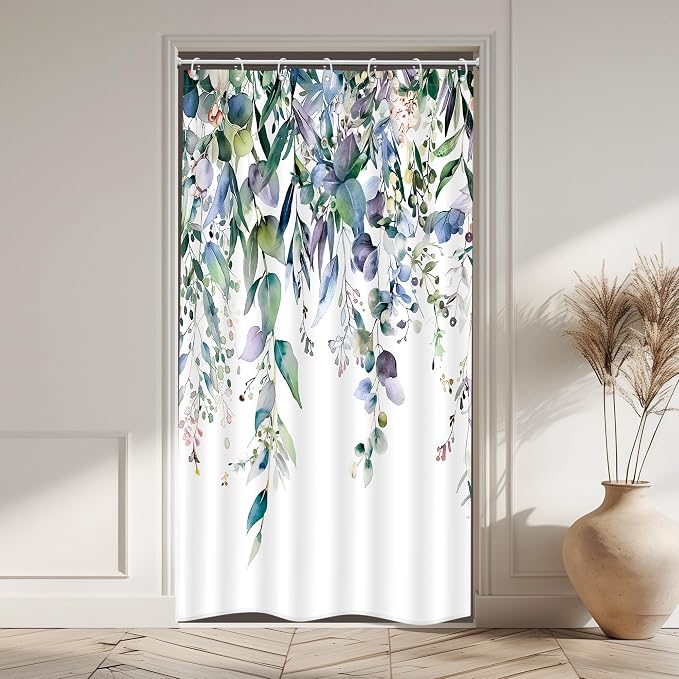 Riyidecor Small Stall Teal Eucalyptus Shower Curtain - Image 2