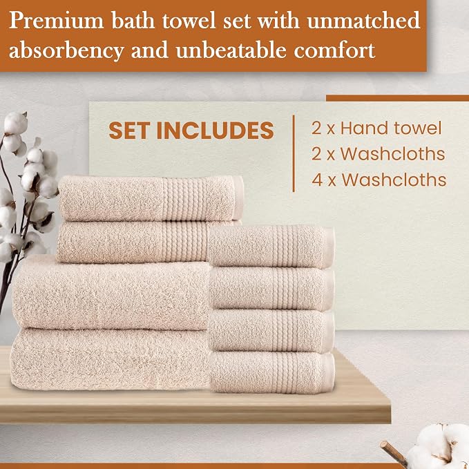 HALLEY Turkish Cotton Towels 2 Bath Towels 2 Hand Towels 4 Washcloths, Super - Image 4