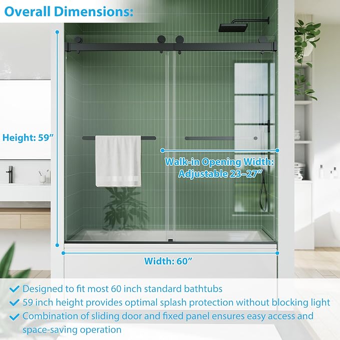 60" W x 59" H Glass Shower Door, 6mm Tempered Glass Panels, Stainless Steel - Image 2