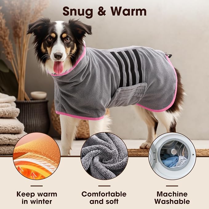 Microfibre Dog Bathrobe Towel Wrap Super Absorbent Dog Drying Coat Bath Robe - Image 3