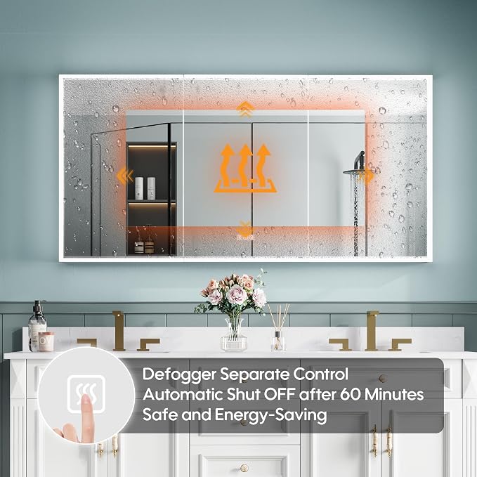 WELLFOR 60" X 30" LED Mirrored Bathroom Cabinet - Image 6