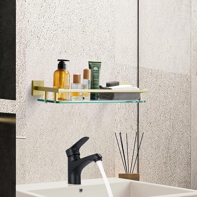 LANC Gold Bathroom Shelf Glass Shelves 20-Inch Floating Tempered Glass Shelf - Image 9