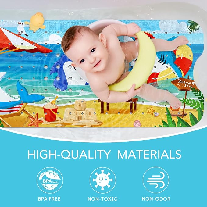 SHUCHING Baby Bath Mat for Tub Non Slip-40 X 16 Inch, Extra Long Kids Bathtub - Image 3