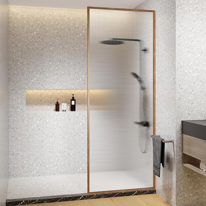 Dimaris Shower Door 34" X 78" Tempered Fluted Glass Framed Shower Screen Door by BathHomeExpert