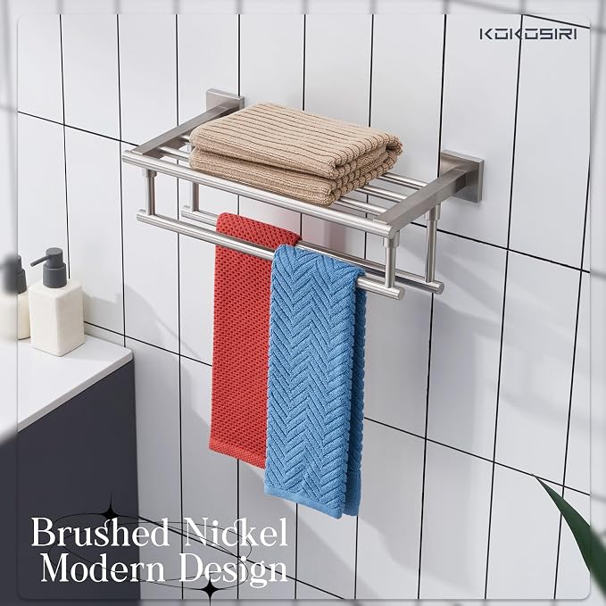 KOKOSIRI Towel Shelf with Double Towel Bars 16 Inches Bathroom Towel Rack Towel - Image 6