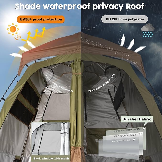 Camping Shower Tent Deluxe Changing Room Easy Set Up Privacy Shelter, Large - Image 5