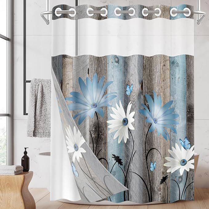 No Hook Rustic Farmhouse Shower Curtain by Nesphy