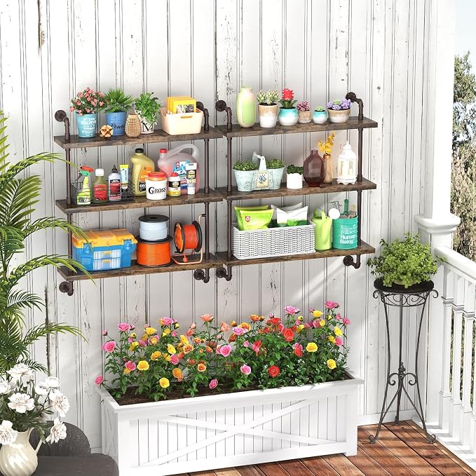 Helsin 3 Tier Industrial Pipe Shelf Rustic Wood Floating Shelves, Wall Display - Image 6