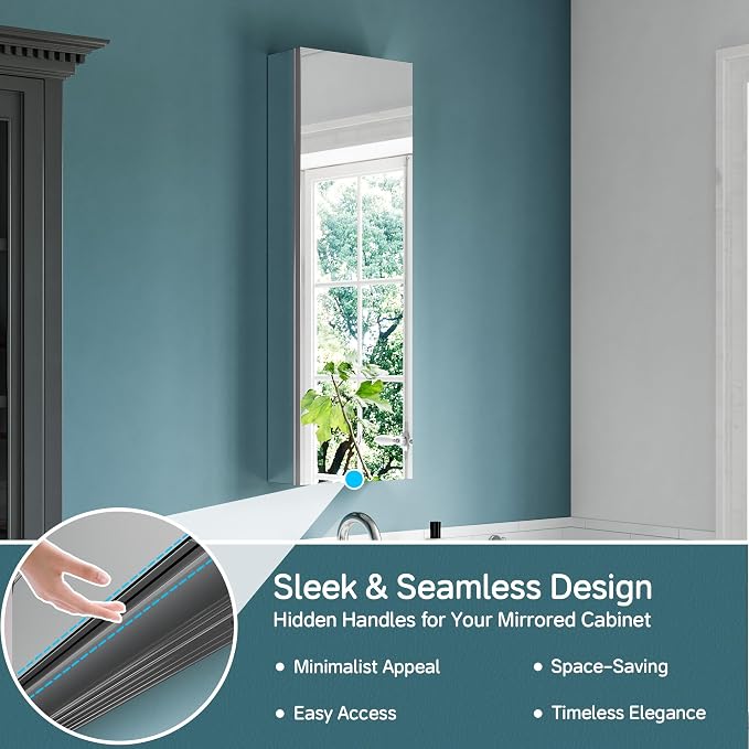 12"x36" Recessed Medicine Cabinet Mirror, Aluminum Silver Medicine Cabinet - Image 5