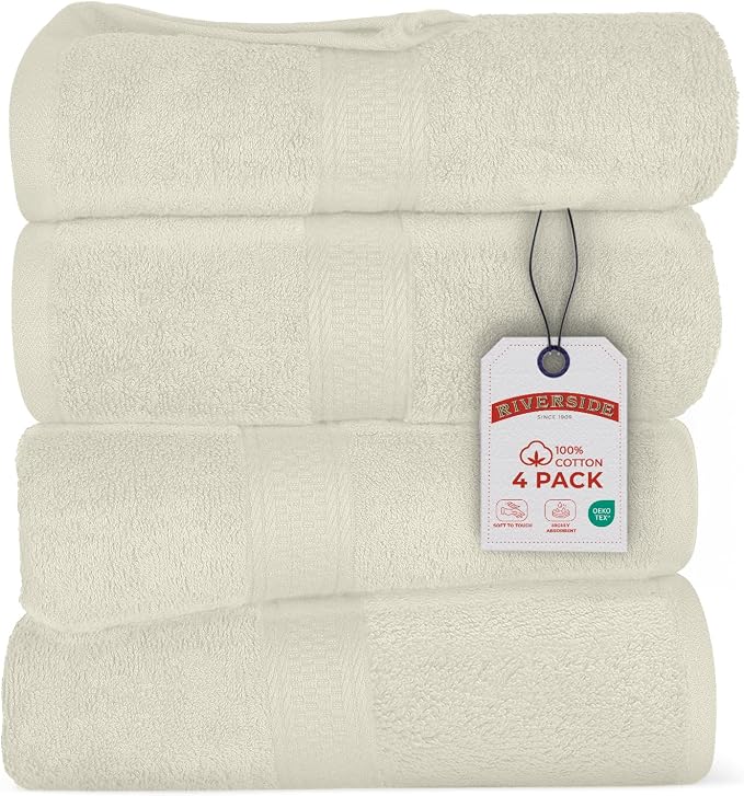 RIVERSIDE 100% Ring Spun Cotton Large Bath Towels Set of 4, 27 x 54 Inches – by RIVERSIDE