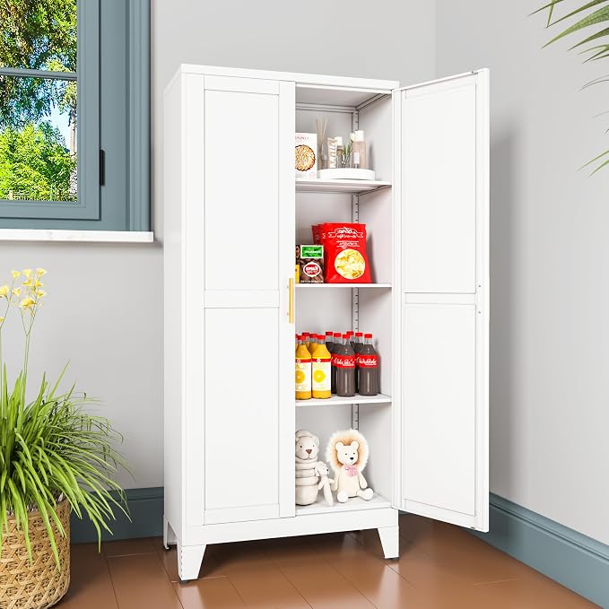 Metal Pantry Cabinet with 2 Doors and Adjustable Shelves, Kitchen Storage by winiowa