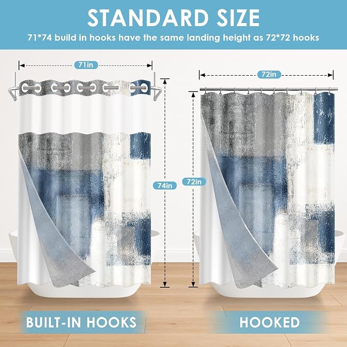 No Hook Blue Grey Painting Shower Curtain - Image 6