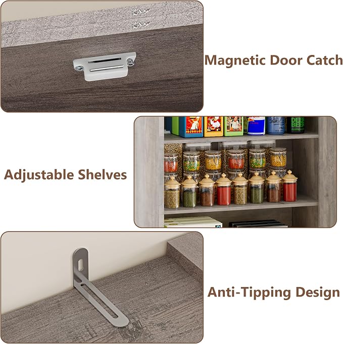 Pantry Organizers and Storage Cabinet, 70” Barn Door White Kitchen Cabinet - Image 5