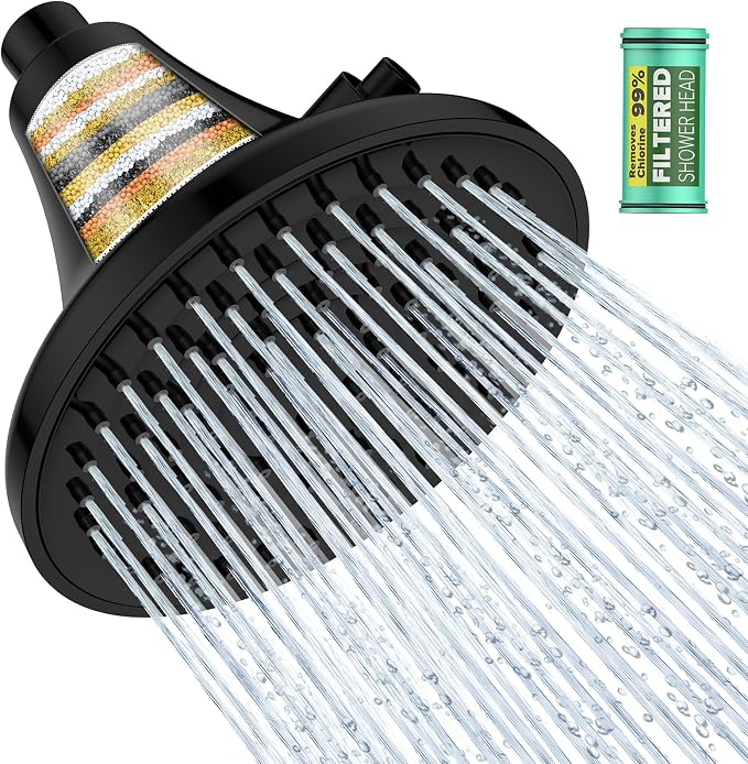 High Pressure Filtered Shower Head, One-Button Filter Replacement, Removes by homlord