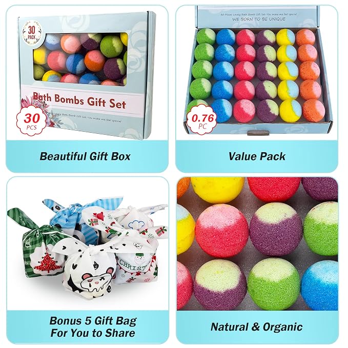 30 Pcs Bath Bomb Gift Set, Natural Organic Mini Bath Bombs, Handmade - Image 2
