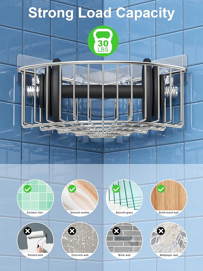 SMARTAKE 2-Pack Corner Shower Caddy Deep Basket Design, SUS304 Stainless Steel - Image 3
