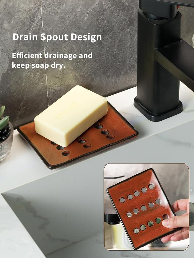 Soap Holder with Self Drain, Ceramic Soap Dishes - Image 8