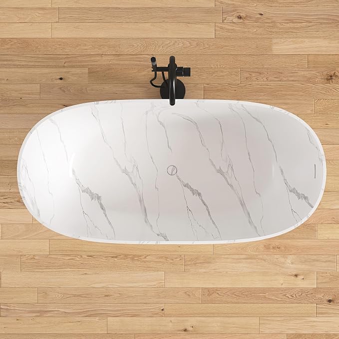 63 '' Stone Resin Freestanding Bathtub, Elegant Oval Shape Soaking Tub - Image 8