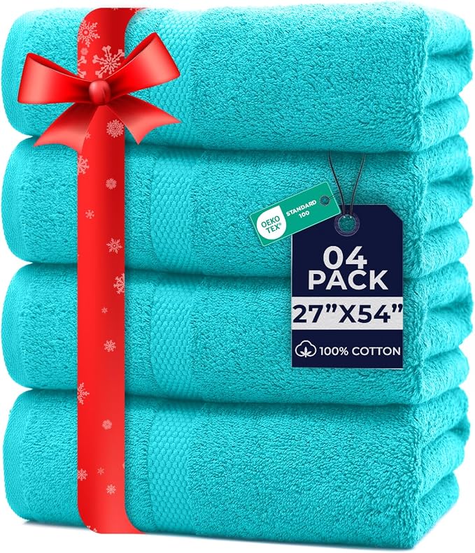 DAN RIVER Bath Towels Set of 4, 27 x 54 Inches, 100% Cotton, Larger & Lighter by DanRiver