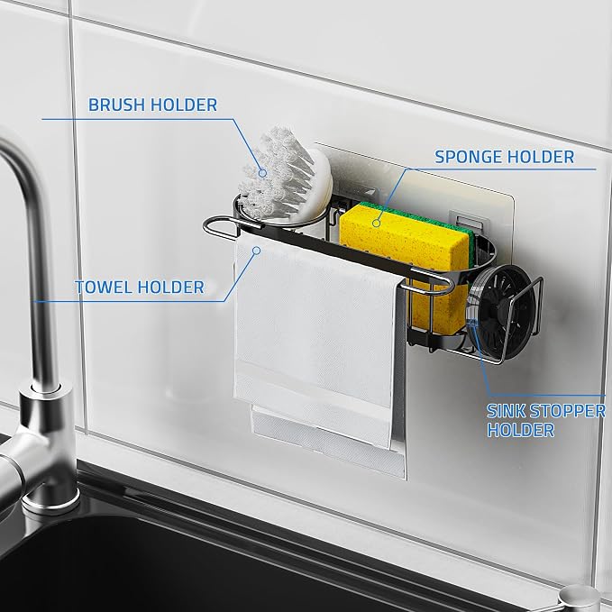 Cisily Kitchen Sink Caddy Sponge Holder in The Sink, Stainless Steel Kitchen - Image 5