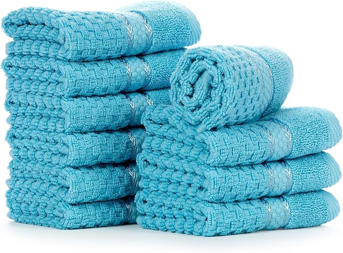 Ample Decor Sky Blue Wash Cloth Set of 10 100% Cotton - Image 9
