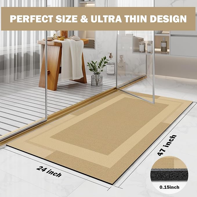 Non Slip Long Bath Mat Bathroom Runner, Rubber Backing Ultra Thin Bathroom Rugs - Image 2