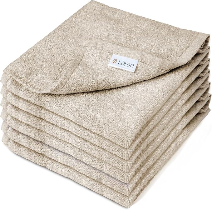 Vanilla Extra Large Washcloths Set of 6 Soft Body Cloths 13” x 13” 70% Viscose by Loran